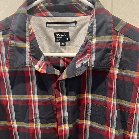 RVCA Button-Up Short Sleeved XL Red/Blue/Yellow/White Plaid Shirt - Picture 3 of 4